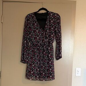Express Black and Purple Floral Long Sleeve Dress